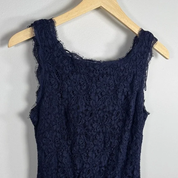 Adrianna Papell Navy Blue Lace Sheath Dress Size 8 - Picture 3 of 7